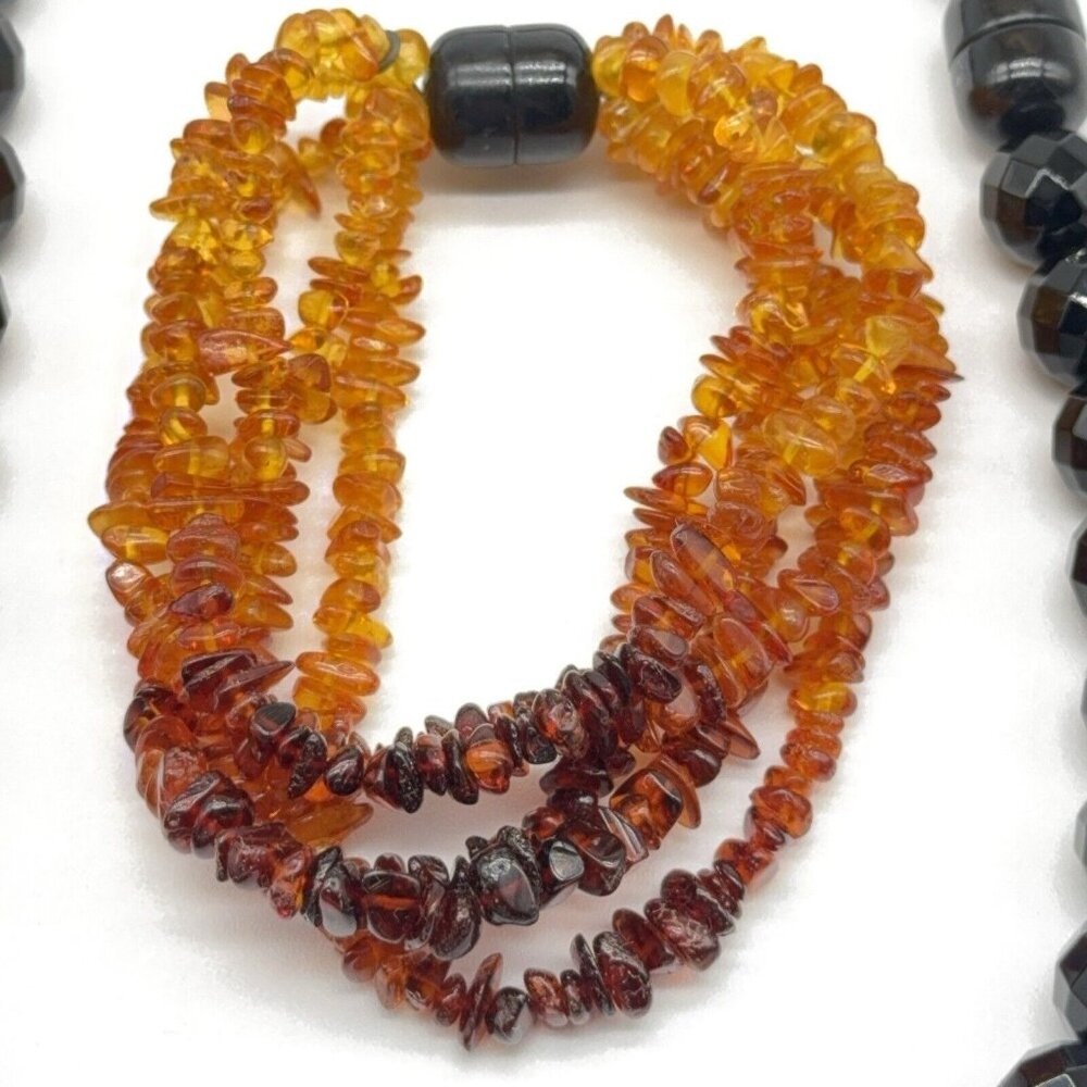 Jay King Bracelet Necklace Set Black Agate Ombre Baltic Amber 4 Strand Faceted - Picture 5 of 12